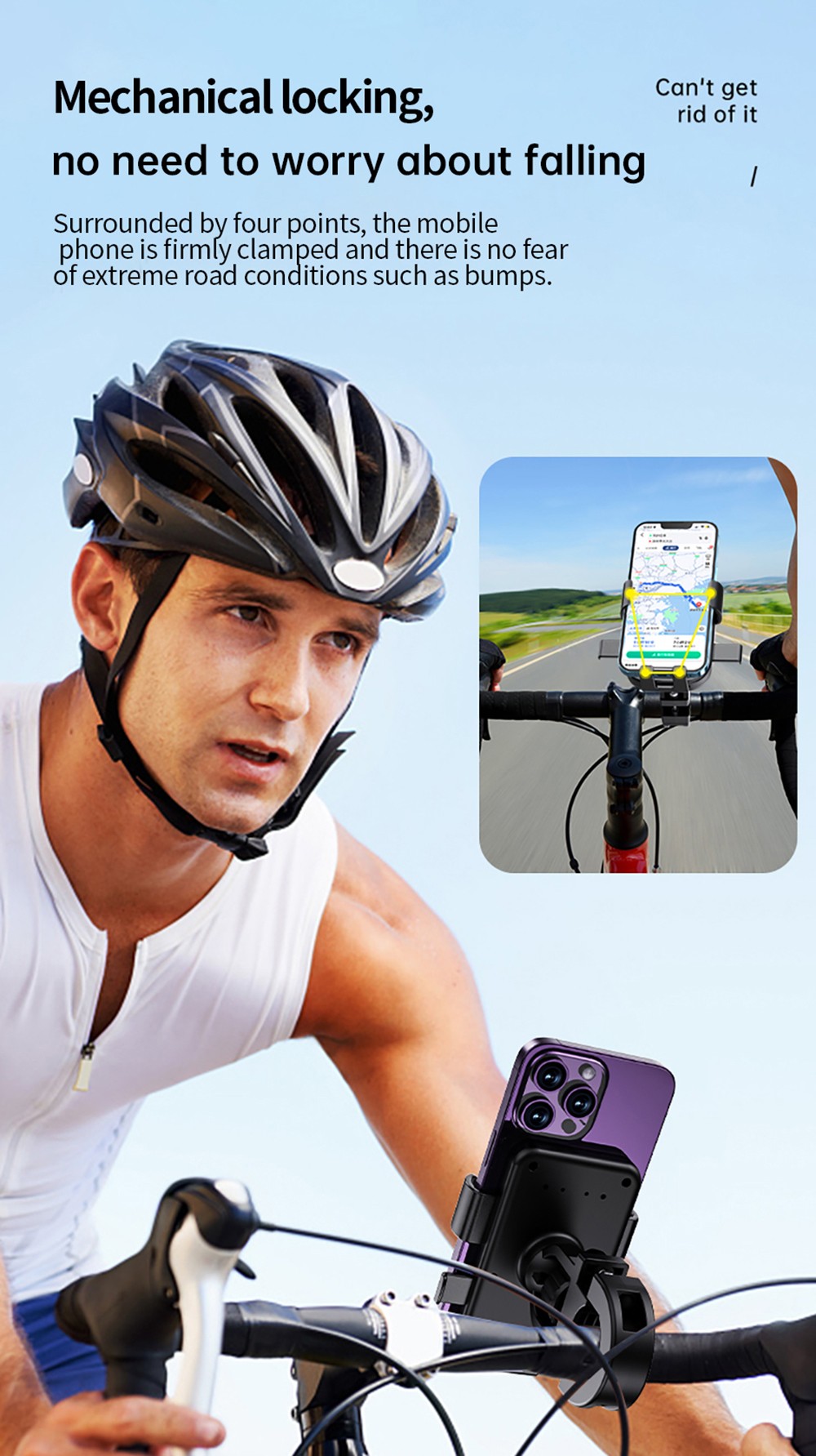 M5 Phone Holder for Electric Bikes / Motorcycles, Suitable for 4.7-7.2 inch Phones - Handlebar Type, Blue