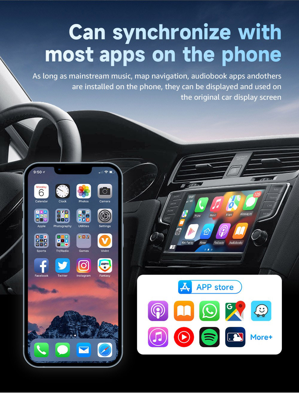 AB025E Wireless Carplay Adapter, Plug & Play Android Auto Box, Supports Split Screen/Voice Control/Navigation, Bluetooth 5.2 & WiFi 4