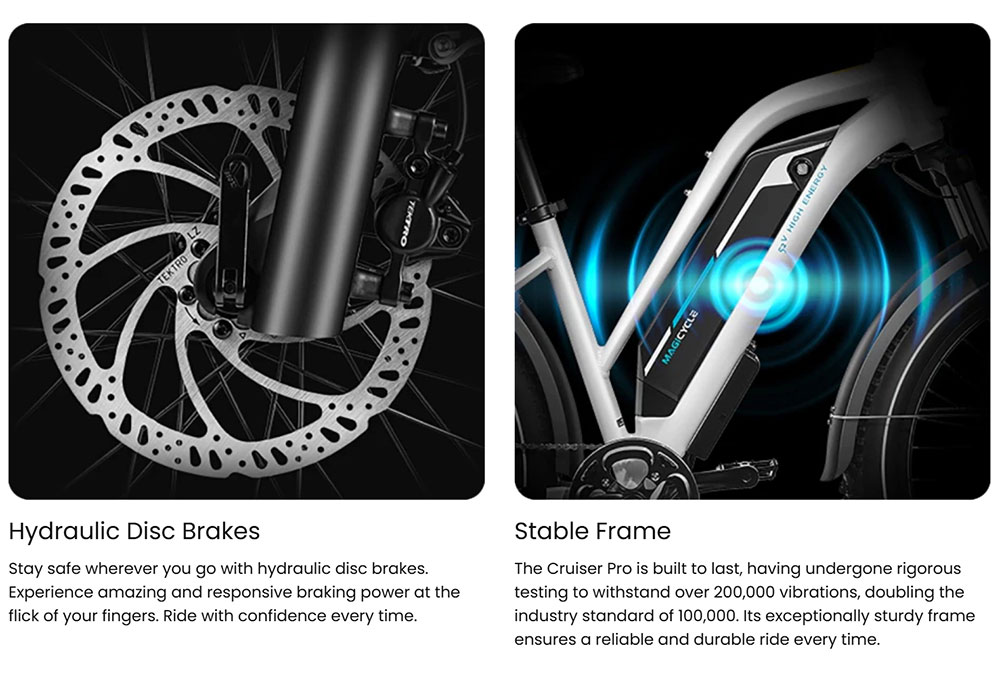 Magicycle Cruiser Pro Step-thru Electric Bike, 750W Motor, 52V 20Ah Battery, 26*4 inch Fat Tires, 28mph Max Speed, 100 Miles Range, Hydraulic Disc Brake, Hydraulic Suspension Front Fork, Shimano 7 speed - Blue