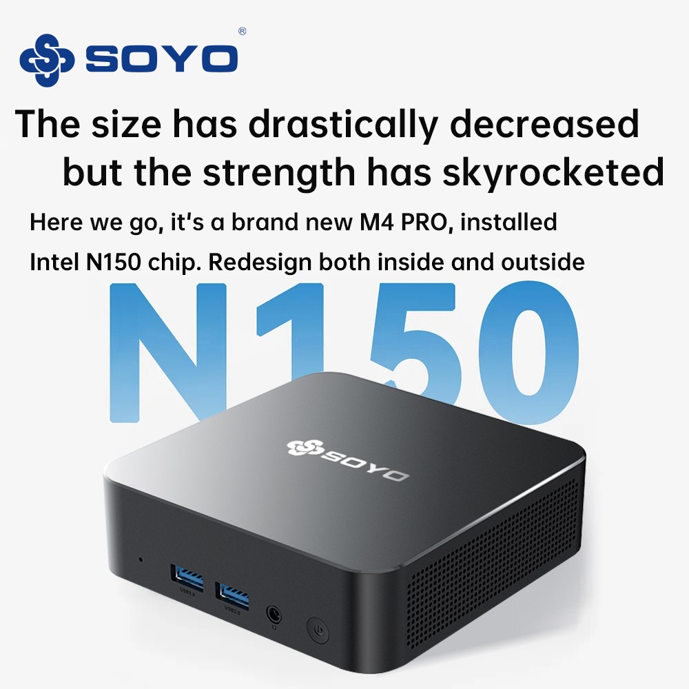 SOYO M4 Pro Mini PC, Intel N150 4 Core Max 3,6GHz, 16GB RAM 512GB SSD, 2*HDMI + 2*Type-C 4 obrazovky, WiFi 6 Bluetooth 5.2, 2*USB3.2, 2*USB2.0, 1*RJ45