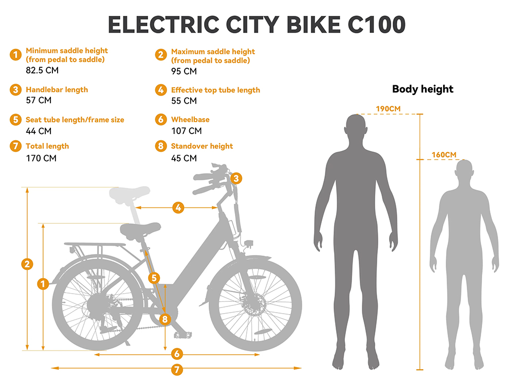 ESKUTE C100 Electric Bike, 250W Motor, 36V 10.4Ah Battery, 26*1.75' Tires, 25km/h Max Speed, 50-60km Range, Mechanical Disc Brakes, SHIMANO 7 Speed - White