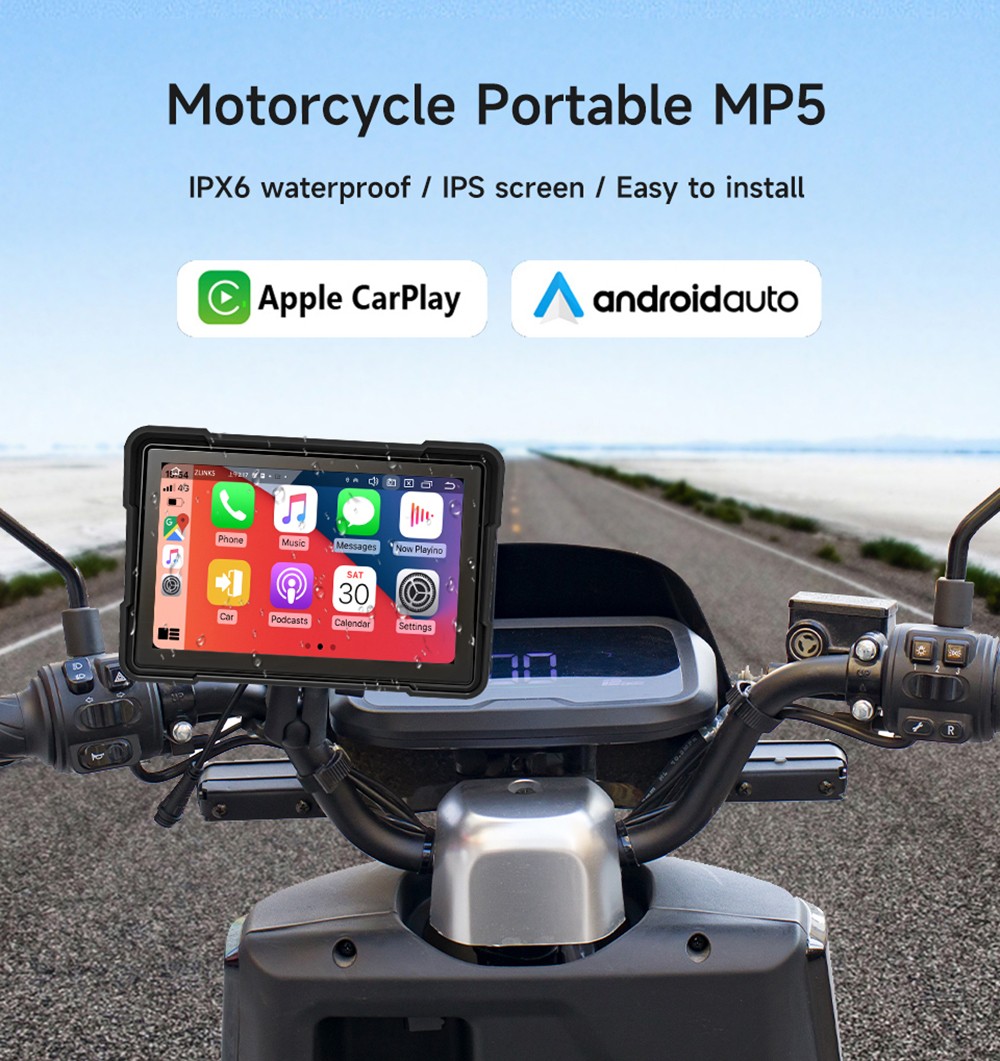 SJ5005 5inch Motorcycle Carplay, 2.5D IPS HD Screen (1024*600), IPX6 Waterproof, Built-in DVR Camera, GPS Tracking, Bluetooth 5.0, TF Card Playback