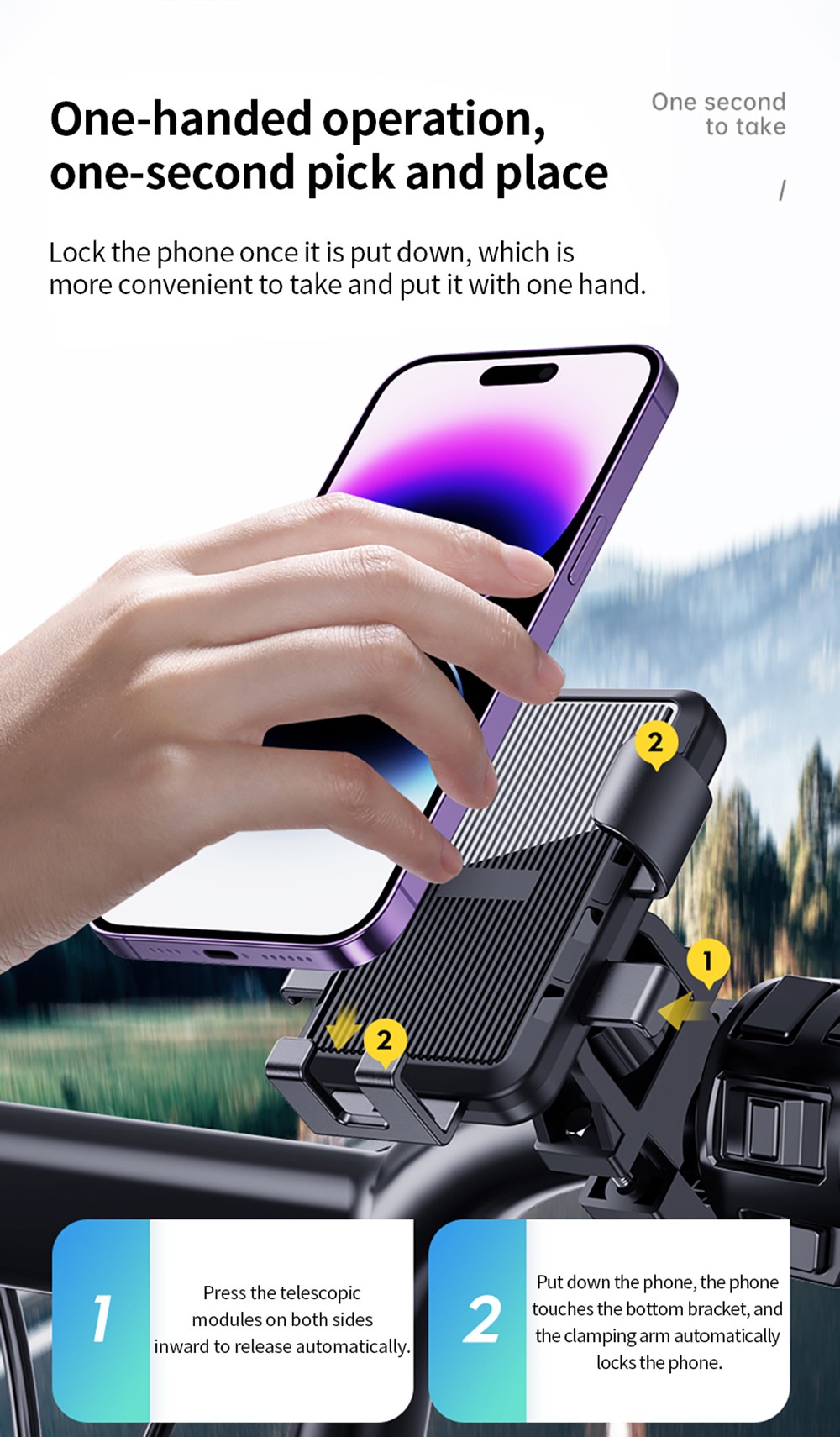 M5 Phone Holder for Electric Bikes / Motorcycles, Suitable for 4.7-7.2 inch Phones - Handlebar Type, Pink