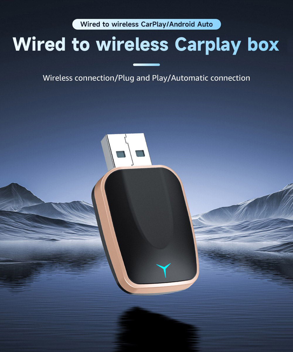 AB051E Wireless Carplay Adapter, Plug & Play Android Auto Box, Supports Split Screen/Voice Control/Navigation, Bluetooth 5.2 & Dual-Band WiFi, Golden