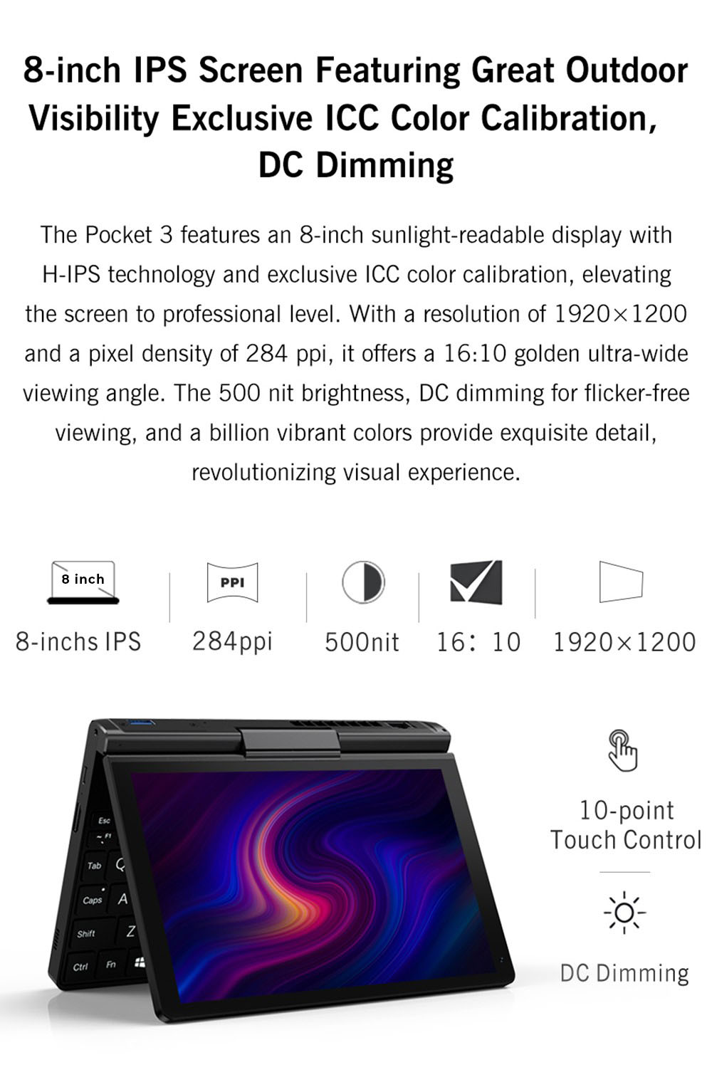 GPD Pocket 3 Handheld Laptop, Intel Core i3-1125G4 4 Core Max 3.7GHz, 8 inch 1920*1200 IPS Screen, 16GB RAM 512GB SSD, WiFi6E Bluetooth5.3, 10000mAh Battery, 1*Thunderbolt 4, 1*HDMI, 3*USB3.2, 1*RJ45
