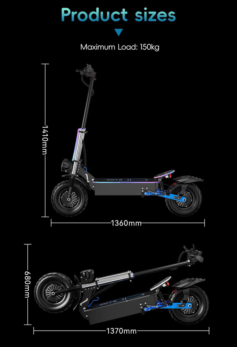 OOTD D99 Offroad Elektroroller 3000W * 2 Motoren 85 km/h Max Geschwindigkeit 13 Zoll pneumatische Road Reifen 60V 42Ah Batterie 100 km