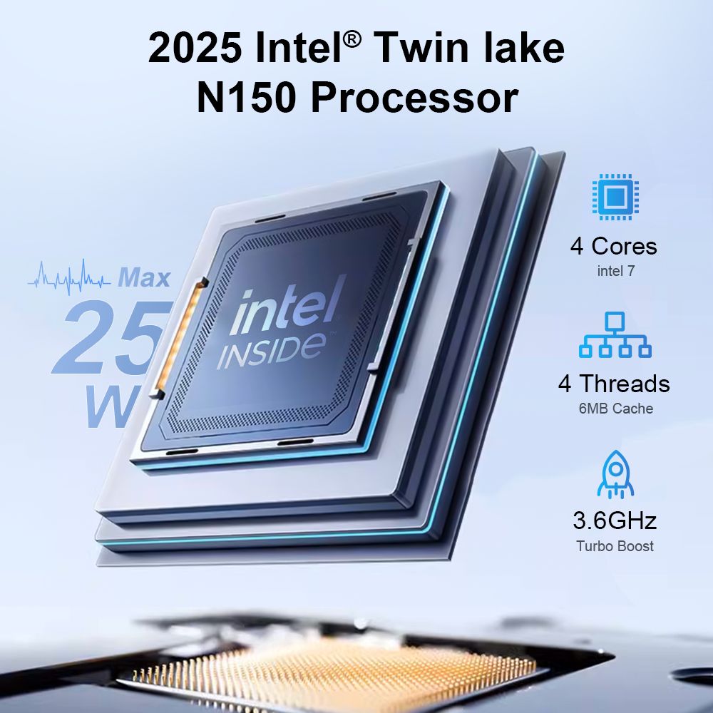 Ninkear MBOX 11 Mini PC, Intel Twin Lake N150 4 Cores Max 3.6GHz, 16GB RAM 512GB SSD, HDMI2.0 + DP1.4 (4K@60Hz) Dual Screen Display, WiFi 5 Bluetooth 5.0, 2*USB 3.0, 2*USB 2.0, 1*RJ45, 1*Headphone Jack