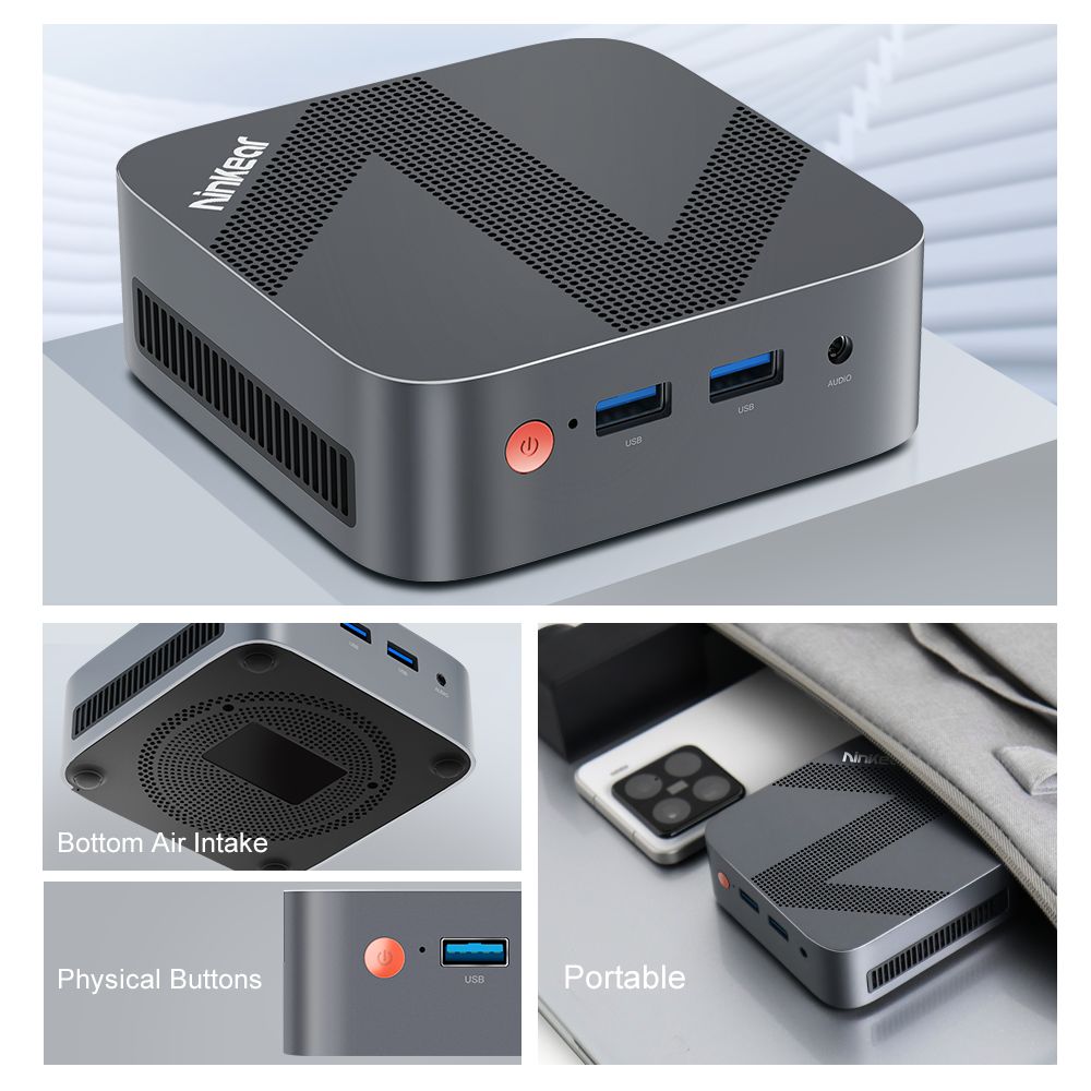 Ninkear MBOX 11 Mini-PC, Intel Twin Lake N150 4 Kerne, max. 3,6 GHz, 16 GB RAM, 512 GB SSD, HDMI 2.0 + DP1.4 (4K@60 Hz), doppelte Bildschirmanzeige, WiFi 5, Bluetooth 5.0, 2 x USB 3.0, 2 x USB 2.0, 1 x RJ45, 1 x Kopfh&ouml;reranschluss