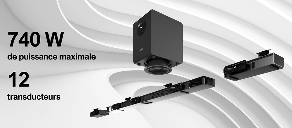 Ultimea Nova S90 Barre de son 7.1.4 + 1 paire de supports d'enceintes Steady S90, Dolby Atmos, puissance de cr&ecirc;te de 740 W, transmission 4K HDR, 6 modes d'&eacute;galisation
