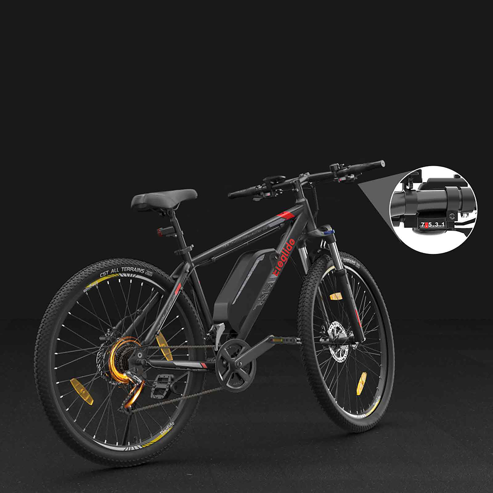 Eleglide Mopride 2 27,5 Zoll Elektro-Moped-Mountainbike, 250-W-Motor, 25 km/h Geschwindigkeit, 36 V 15,6 Ah Akku, 130 km maximale Reichweite, 120 kg maximale Belastung, Shimano 21-Gang-Getriebe, hydraulische Scheibenbremsen, APP-Steuerung &ndash; Schwarz