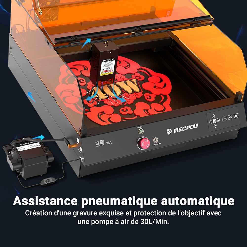 Mecpow X4 Pro 40W Graveur Laser, Classe 1 FDA, Avec Cam&eacute;ra, 400*398mm