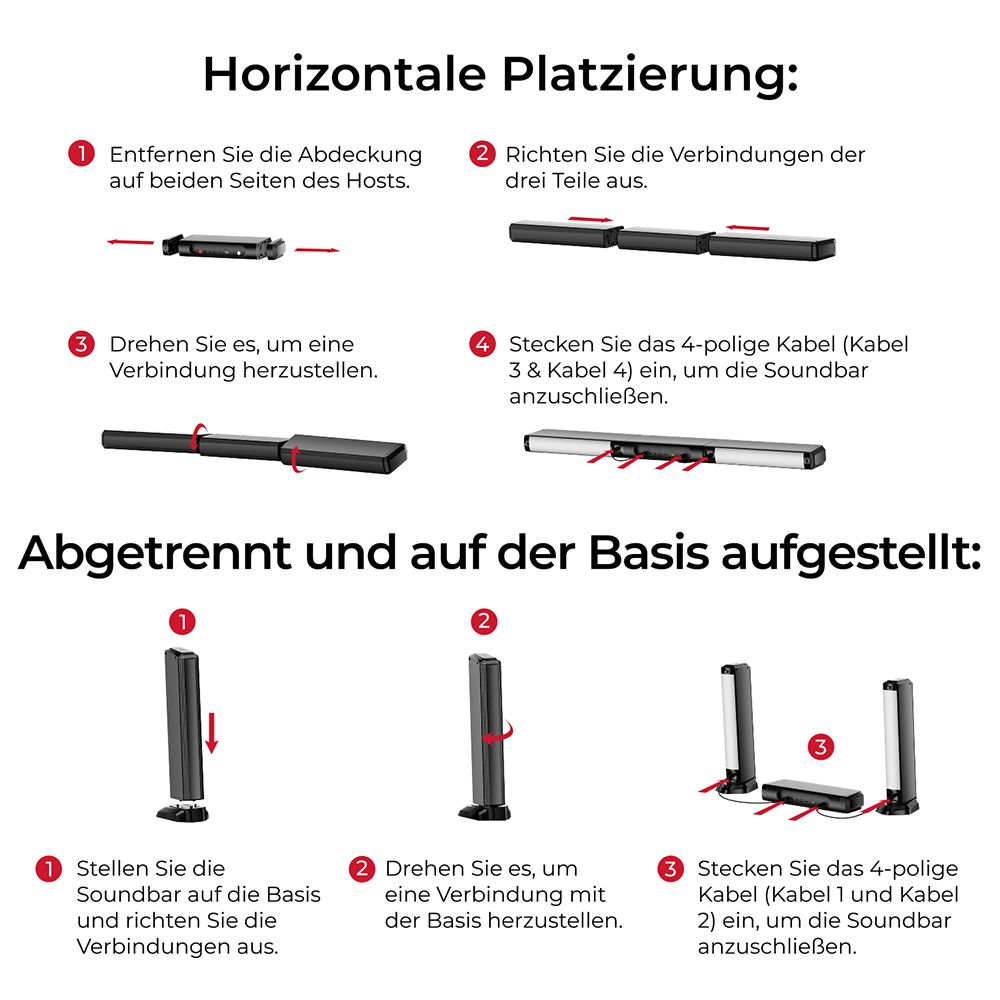 Ultimea Apollo S70 Ultra 7.1-Kanal-Soundbar-Subwoofer-Lautsprecher-Kit, abnehmbar, dynamische Beleuchtung, 410 W Spitzenleistung, App-Steuerung, 10-Band-Equalizer-Einstellungen