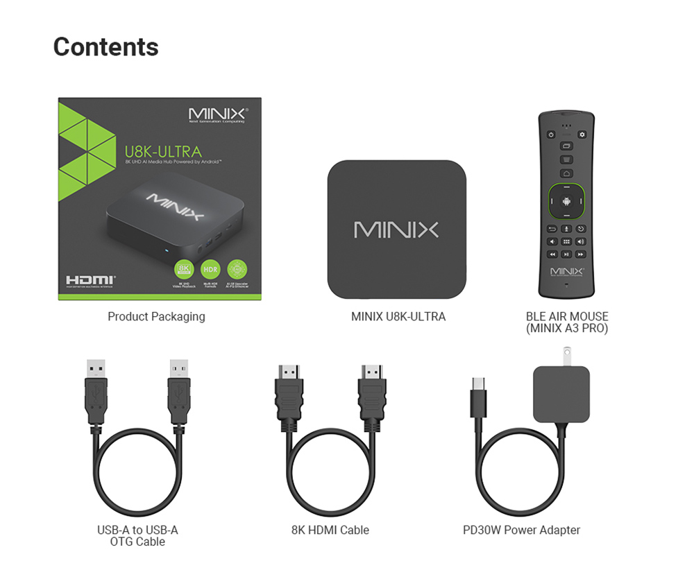 MINIX U8K-Ultra 8K Android Media Player, 8GB RAM 128GB Storage, Android AOSP 11, WiFi 6 Bluetooth 5.2, AI Picture Quality Enhancer &; AI Resolution Upscaling, Dolby Vision