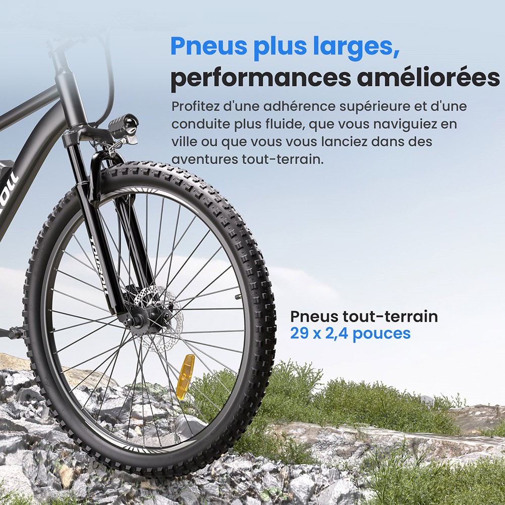 Touroll U2 V&eacute;lo &eacute;lectrique, moteur 250 W, batterie 48 V 15 Ah, pneus 29 pouces, vitesse maximale 25 km/h, autonomie 150 km, freins &agrave; disque hydrauliques, fourche &agrave; suspension, Shimano 7 vitesses