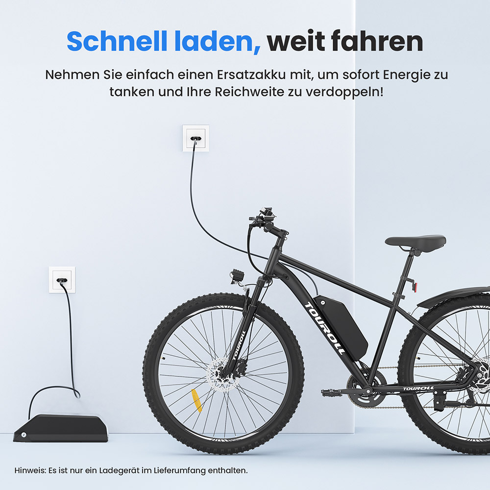 Touroll U2 Elektrofahrrad, 250-W-Motor, 48-V-15-Ah-Akku, 29-Zoll-Reifen, 25 km/h H&ouml;chstgeschwindigkeit, 150 km Reichweite, hydraulische Scheibenbremse, Federgabel, Shimano 7-Gang