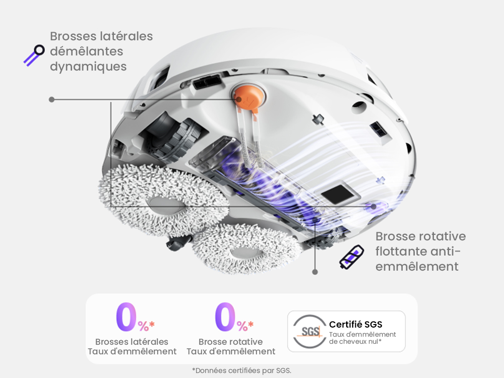 Aspirateur robot laveur NARWAL Freo Z10, anti-emm&ecirc;lement, aspiration 15&nbsp;000 Pa, s'adapte aux zones difficiles d'acc&egrave;s, autovidage, lavage et s&eacute;chage &agrave; la serpilli&egrave;re, &eacute;vite les obstacles, pour poils d'animaux et sols durs, blanc