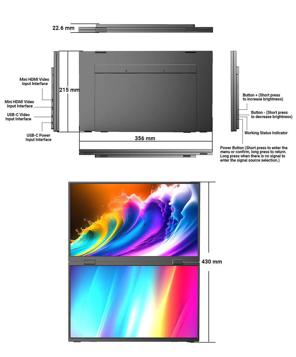 MINIX SF15 Skladací prenosný monitor, dvojitý 15.6
