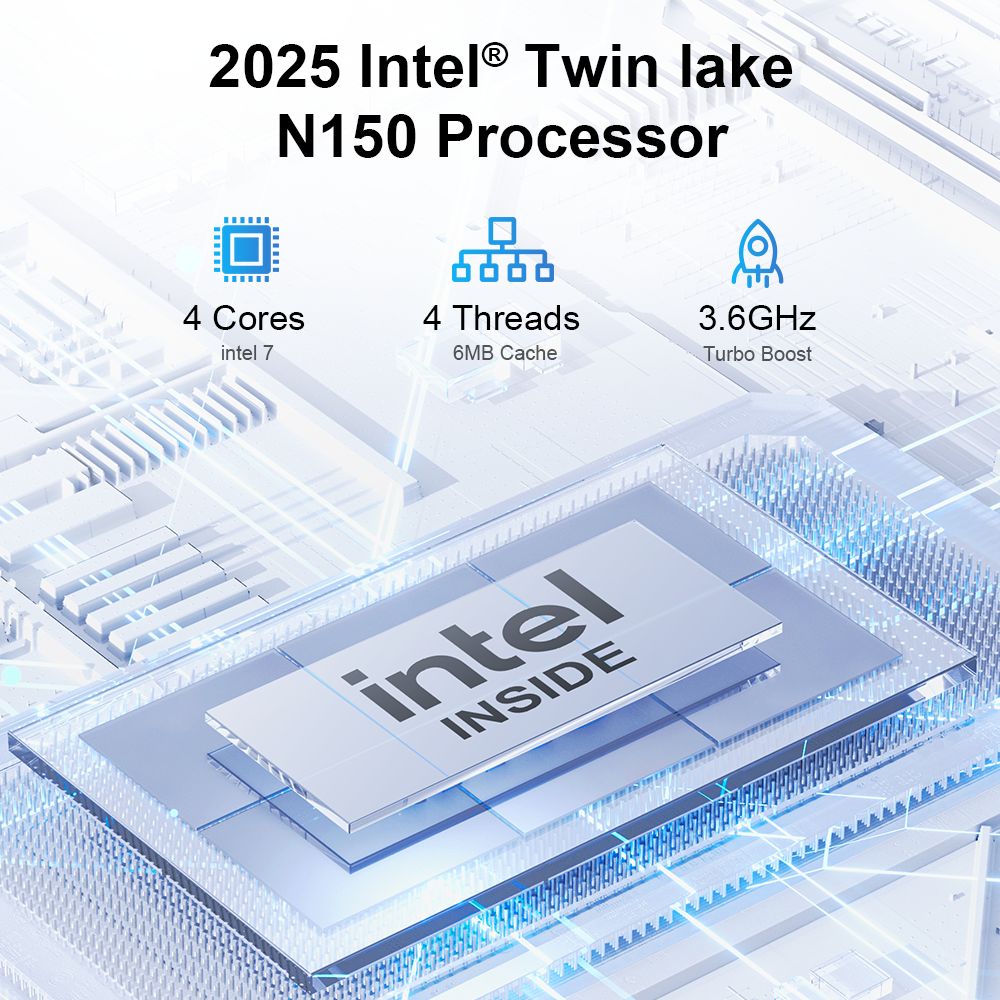 Ninkear MBOX 11 Mini PC, Intel Twin Lake N150 4 Cores Max 3.6GHz, 16GB RAM 512GB SSD, HDMI2.0 + DP1.4 (4K@60Hz) Dual Screen Display, WiFi 5 Bluetooth 5.0, 2*USB 3.0, 2*USB 2.0, 1*RJ45, 1*Headphone Jack