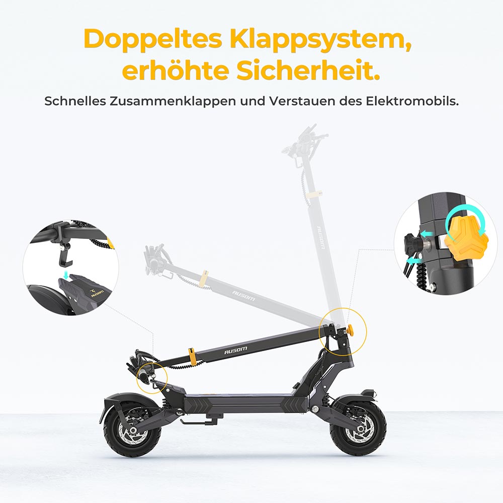 Ausom L2 Elektroroller, 2 x 800W Motor, 48V 15,6Ah Akku, 10 Zoll Reifen, 55 km/h H&ouml;chstgeschwindigkeit, 70 km Reichweite, Scheibenbremsen vorne und hinten, Schwingenfederung, LCD-Display