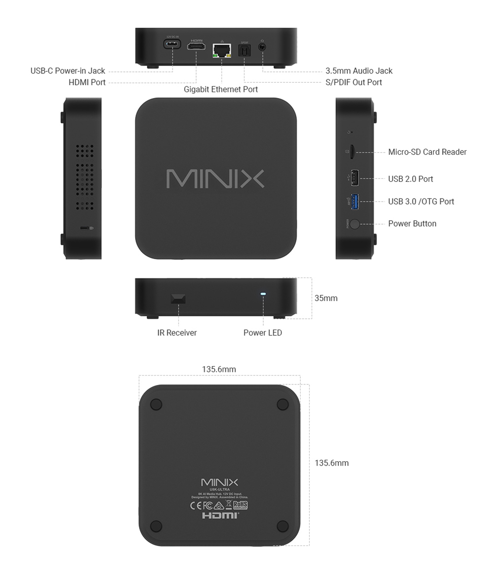 MINIX U8K-Ultra 8K Android Media Player, 8GB RAM 128GB Storage, Android AOSP 11, WiFi 6 Bluetooth 5.2, AI Picture Quality Enhancer & AI Resolution Upscaling, Dolby Vision