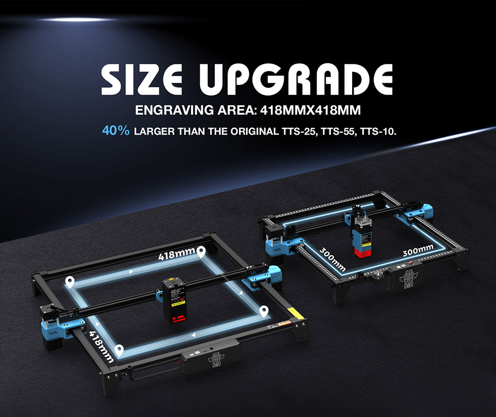 TWO TREES TTS-20 Pro 20W Graveur Laser, Carte mère 32 bits, Point compressé 0,08×0,08mm, Précision 0,1mm, 300*300mm
