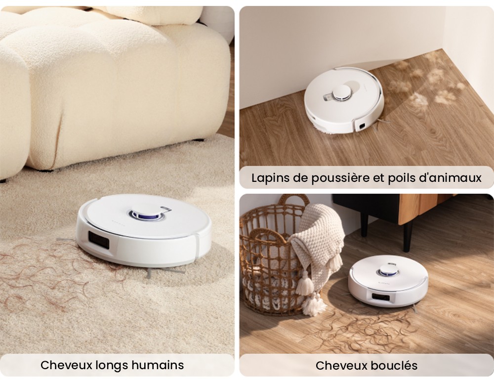 Aspirateur robot laveur NARWAL Freo Z10, anti-emm&ecirc;lement, aspiration 15&nbsp;000 Pa, s'adapte aux zones difficiles d'acc&egrave;s, autovidage, lavage et s&eacute;chage &agrave; la serpilli&egrave;re, &eacute;vite les obstacles, pour poils d'animaux et sols durs, blanc