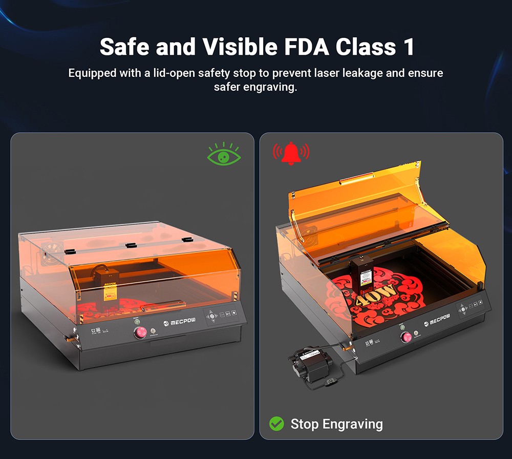 Mecpow X4 Pro 40W FDA Class 1 Laser + Laser Bed + 1 Year LightBurn License