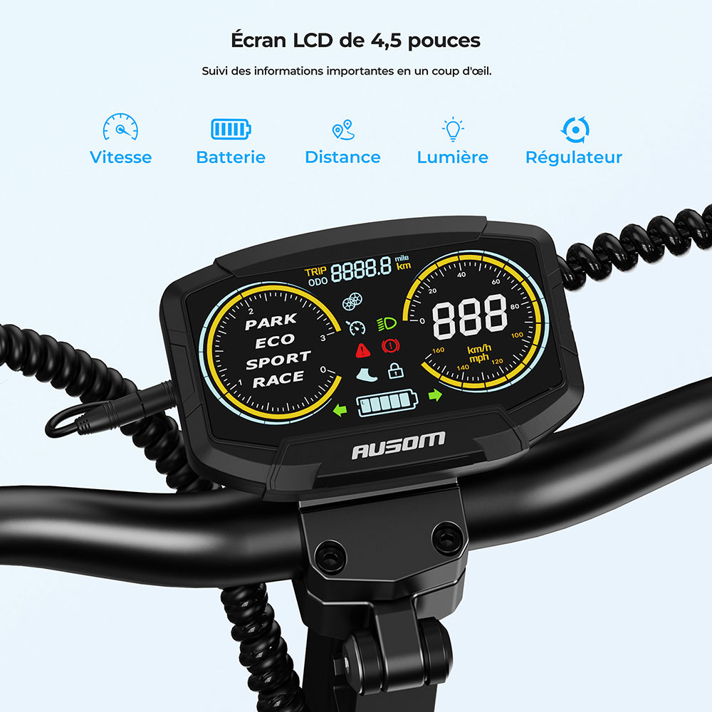 Ausom L2 Trottinette &eacute;lectrique, moteur 800 W, batterie 48 V 15,6 Ah, pneus 10 pouces, vitesse maximale 45 km/h, autonomie 70 km, freins &agrave; disque avant et arri&egrave;re, suspension &agrave; bras oscillant, &eacute;cran LCD