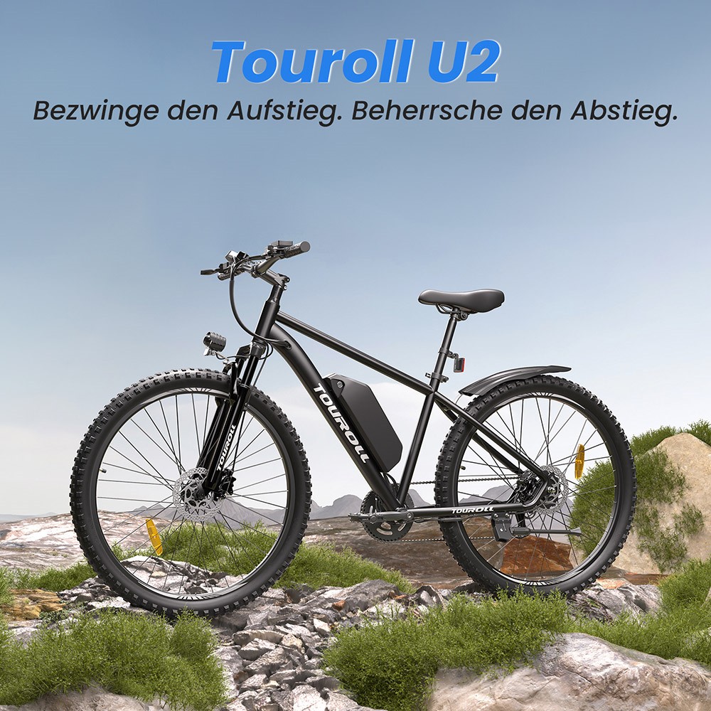 Touroll U2 Elektrofahrrad, 250-W-Motor, 48-V-15-Ah-Akku, 29-Zoll-Reifen, 25 km/h H&ouml;chstgeschwindigkeit, 150 km Reichweite, hydraulische Scheibenbremse, Federgabel, Shimano 7-Gang