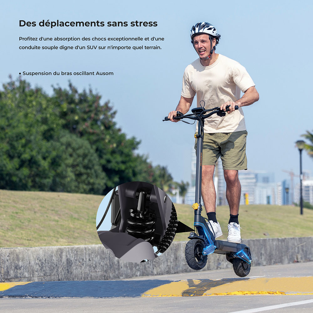 Ausom L2 Trottinette &eacute;lectrique, moteur 800 W, batterie 48 V 15,6 Ah, pneus 10 pouces, vitesse maximale 45 km/h, autonomie 70 km, freins &agrave; disque avant et arri&egrave;re, suspension &agrave; bras oscillant, &eacute;cran LCD