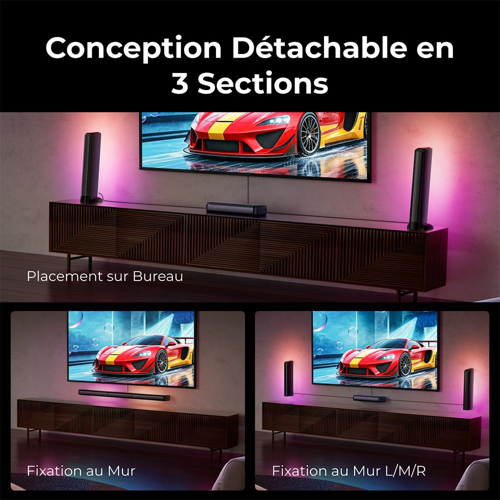 Ultimea Apollo S70 Ultra Kit de haut-parleurs et caisson de basses amovibles 7.1 canaux, &eacute;clairage dynamique, puissance de cr&ecirc;te de 410 W, contr&ocirc;le par application, &eacute;galiseur 10 bandes
