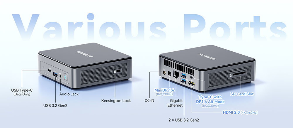 GEEKOM Air 12 Mini PC, Intel N150 4 Cores Max 3.6GHz, 16GB RAM 512GB SSD, HDMI + Mini DP + Type-C 4K Triple Display, WiFi 6 Bluetooth 5.2, 3*USB3.2, 1*Data Only Type-C, 1*RJ45, 1*SD Card Slot, 1*Audio Jack