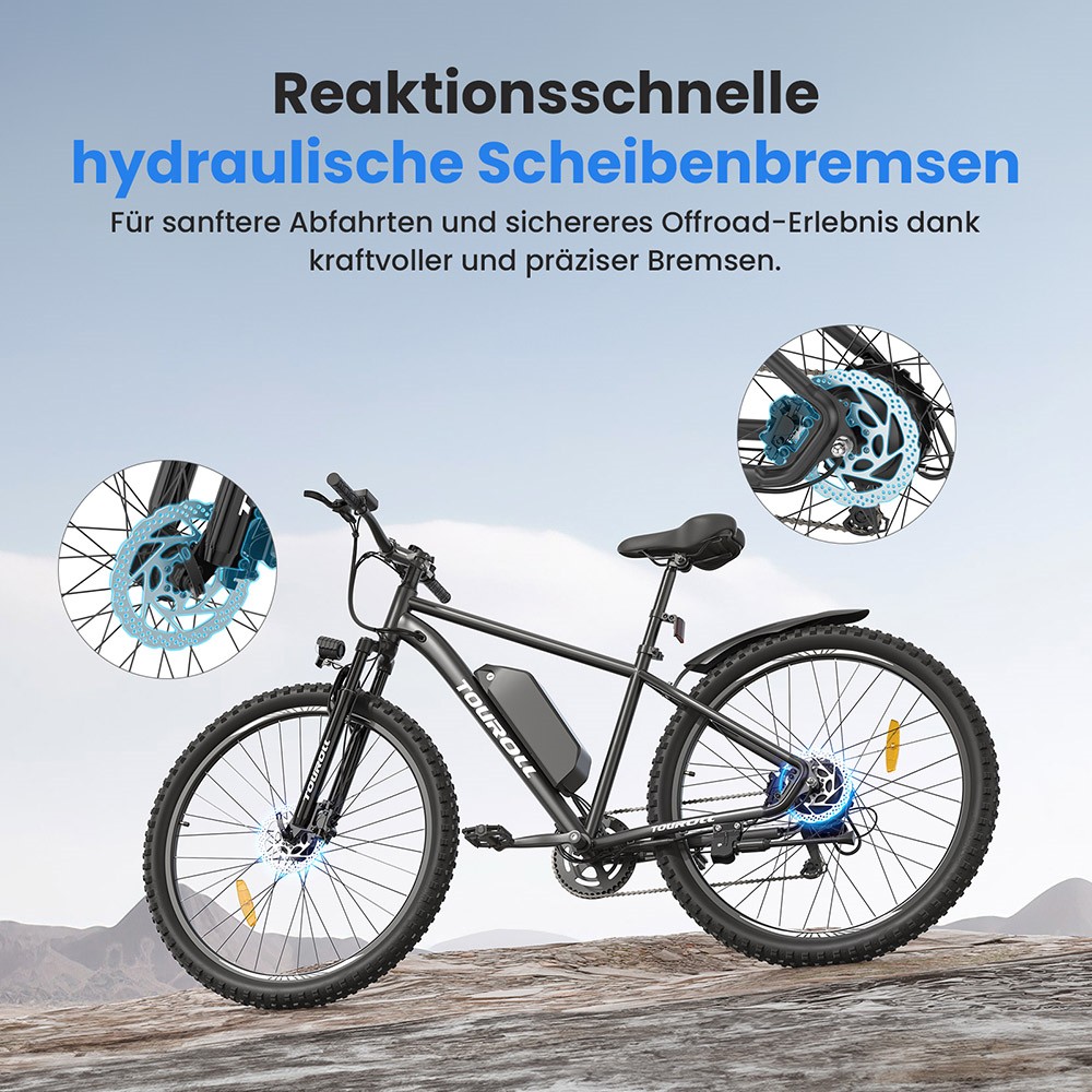 Touroll U2 Elektrofahrrad, 250-W-Motor, 48-V-15-Ah-Akku, 29-Zoll-Reifen, 25 km/h H&ouml;chstgeschwindigkeit, 150 km Reichweite, hydraulische Scheibenbremse, Federgabel, Shimano 7-Gang
