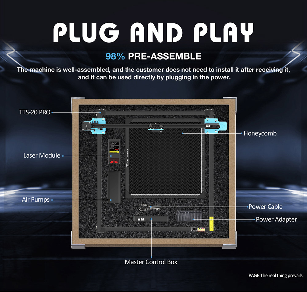 TWO TREES TTS-20 Pro 20W Graveur Laser, Carte mère 32 bits, Point compressé 0,08×0,08mm, Précision 0,1mm, 300*300mm