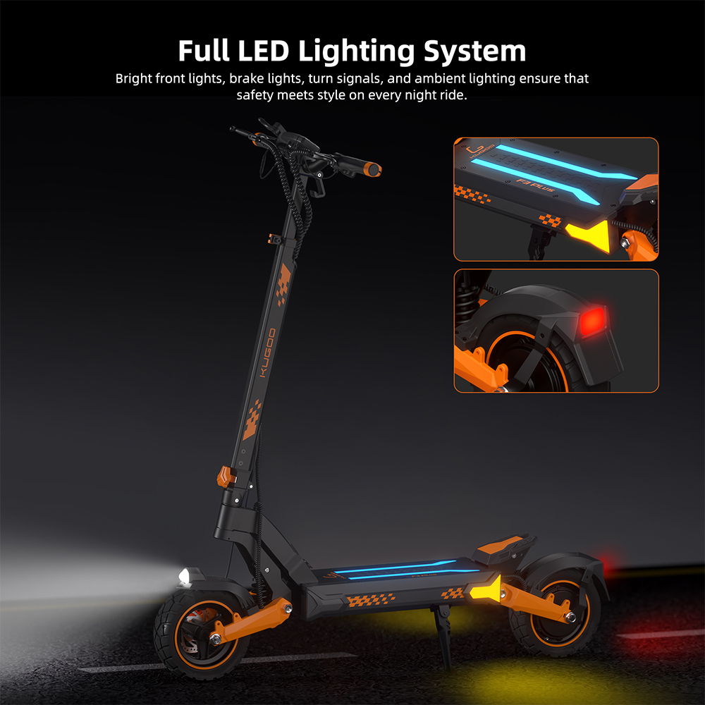 KUGOO F3 Plus Elektroroller, 1000-W-Motor, 48-V-20,8-Ah-Akku, 10-Zoll-Reifen, 50 km/h H&ouml;chstgeschwindigkeit, 80 km Reichweite, Scheibenbremsen vorne und hinten, Schwingenaufh&auml;ngung