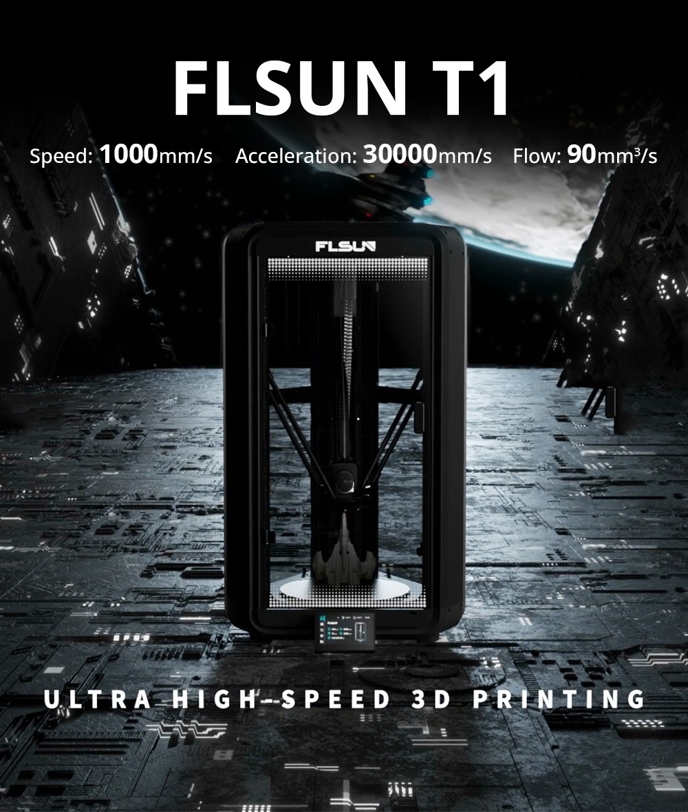 FLSUN T1 Imprimante 3D Delta Ultra-Rapide 1000mm/s, 260*260*330mm, Caméra Al, Nivellement Automatique