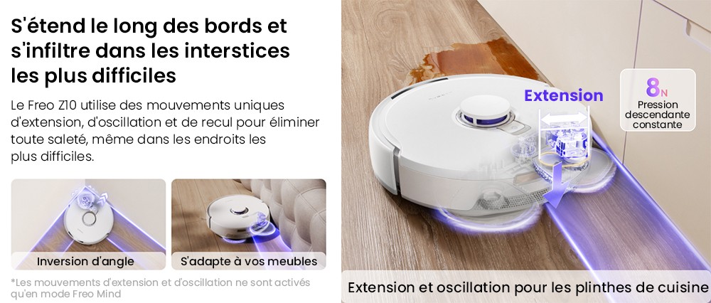 Aspirateur robot laveur NARWAL Freo Z10, anti-emm&ecirc;lement, aspiration 15&nbsp;000 Pa, s'adapte aux zones difficiles d'acc&egrave;s, autovidage, lavage et s&eacute;chage &agrave; la serpilli&egrave;re, &eacute;vite les obstacles, pour poils d'animaux et sols durs, blanc