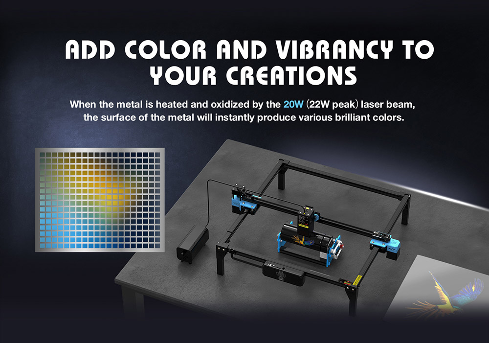 TWO TREES TTS-20 Pro 20W Laser-Graviergerät, 32-Bit-Mainboard, 0,08×0,08mm komprimierter Spot, 0,1mm Präzision, 300*300mm