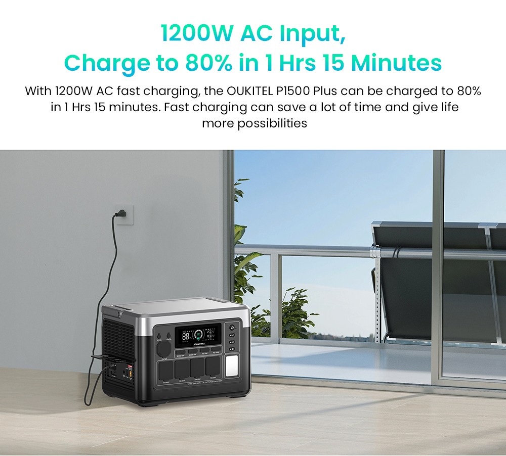 OUKITEL P1500 Plus Prenosná elektrocentrála, 1800W 1536Wh vonkajší generátor, 4000 cyklov LiFePO4, ovládanie cez APP