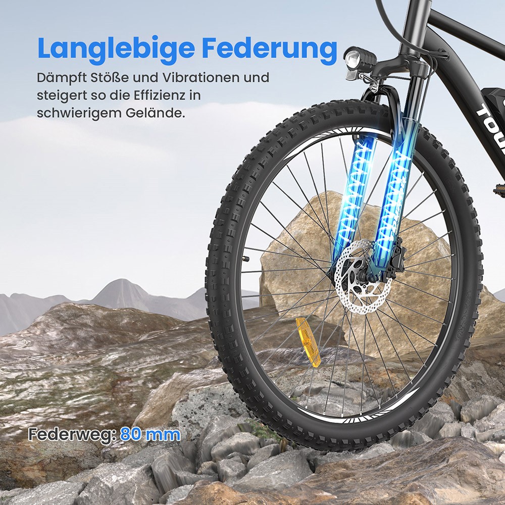 Touroll U2 Elektrofahrrad, 250-W-Motor, 48-V-15-Ah-Akku, 29-Zoll-Reifen, 25 km/h H&ouml;chstgeschwindigkeit, 150 km Reichweite, hydraulische Scheibenbremse, Federgabel, Shimano 7-Gang