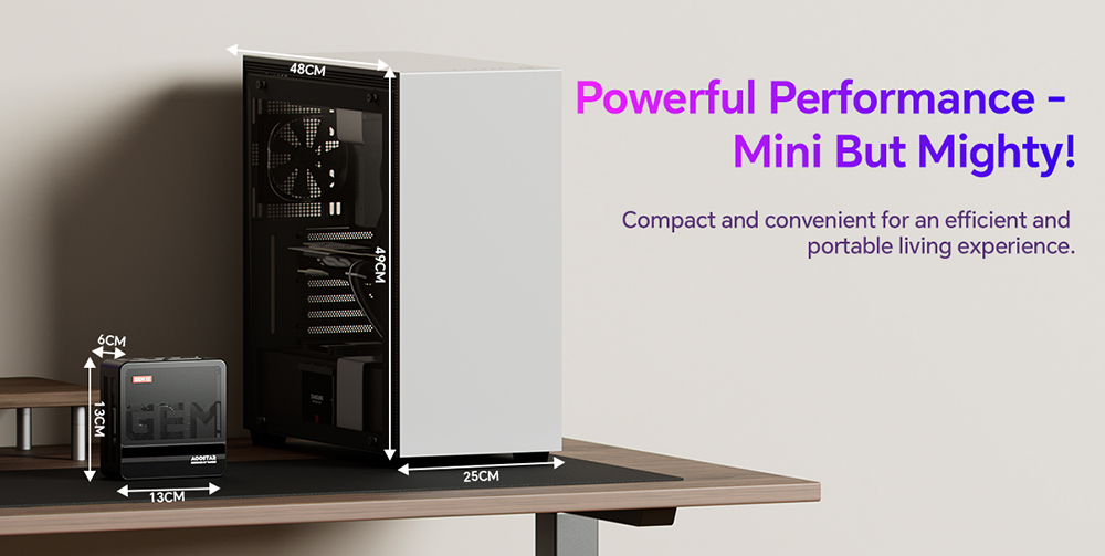 AOOSTAR GEM12 Max Mini PC Barebone (bez RAM bez SSD), AMD Ryzen 7 8745HS 8 Core Max 4,9 GHz, Dual 2,5G LAN, WiFi 6, Bluetooth 5.2, HDMI 2.1 + 2*USB4 + DP1.4 4K@120Hz 4 obrazovky, 1*OCuLink, 2*USB3.2, 2*USB2.0, 1*Headphone Jack