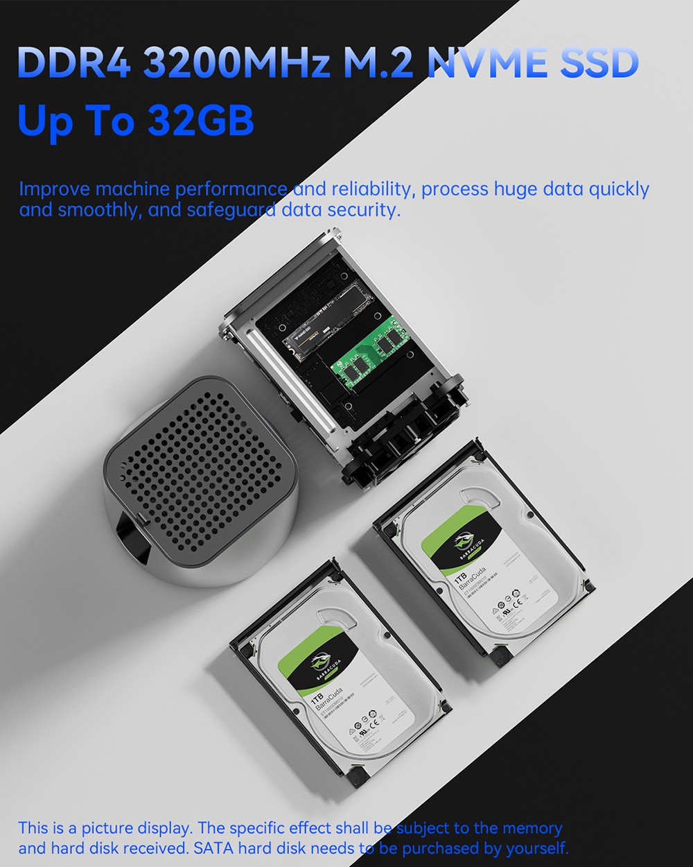 AOOSTAR R1 Mini PC NAS Router, Intel N150 4 jadrá Max 3,6GHz, 16GB RAM 512GB SSD, HDMI+DP+Type-C Triple 4K Display, WiFi 6, 2*USB3.0, 2*USB2.0, 2*2,5G LAN, 1*TF Card Slot, 1*3.5mm audio jack, dvojventilátorové chladenie