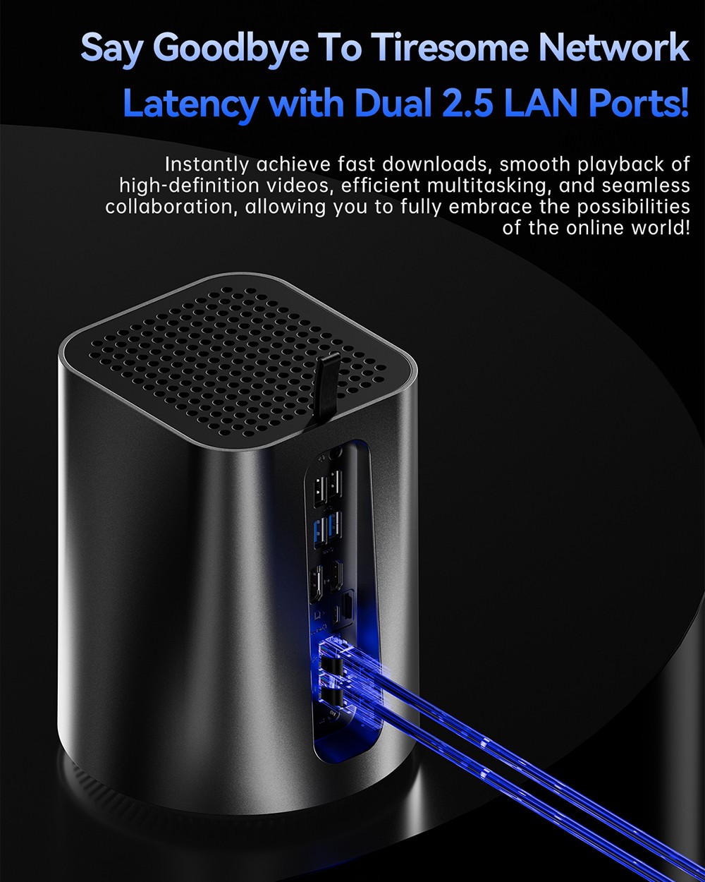 AOOSTAR R1 Mini PC NAS Router, Intel N150 4 jadrá Max 3,6GHz, 16GB RAM 512GB SSD, HDMI+DP+Type-C Triple 4K Display, WiFi 6, 2*USB3.0, 2*USB2.0, 2*2,5G LAN, 1*Slot na kartu TF, 1*3.5mm audio jack, dvojventilátorové chladenie