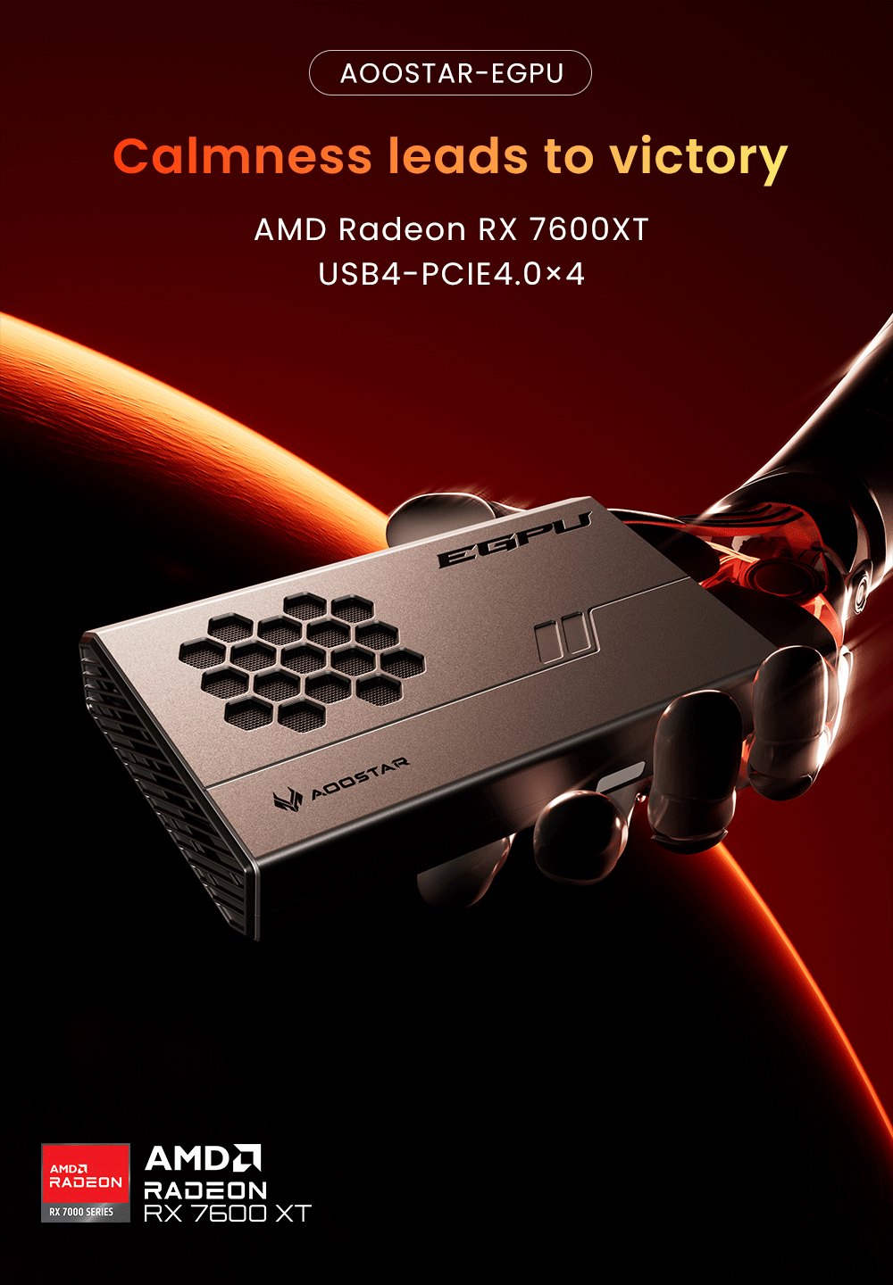 AOOSTAR XG76XT eGPU-Dock mit AMD Radeon RX 7600XT GPU, 8 GB GDDR6 RAM, 128 Bit, 1 * USB 4.0, 1 * Oculink, 1 * HDMI, 2 * DP, 1 * Typ-C, 100 W Reverse Charging