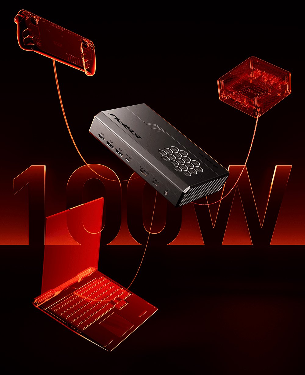 AOOSTAR XG76XT eGPU-Dock mit AMD Radeon RX 7600XT GPU, 8 GB GDDR6 RAM, 128 Bit, 1 * USB 4.0, 1 * Oculink, 1 * HDMI, 2 * DP, 1 * Typ-C, 100 W Reverse Charging