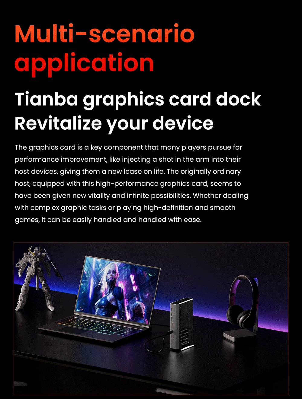 AOOSTAR XG76XT eGPU-Dock mit AMD Radeon RX 7600XT GPU, 8 GB GDDR6 RAM, 128 Bit, 1 * USB 4.0, 1 * Oculink, 1 * HDMI, 2 * DP, 1 * Typ-C, 100 W Reverse Charging