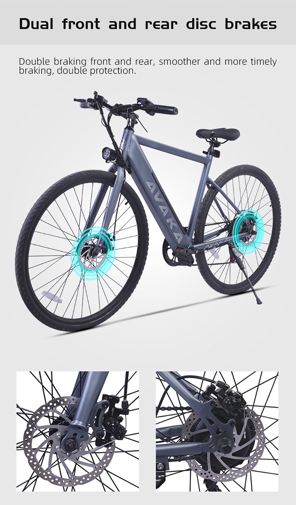 Elektrobicykel AVAKA R1, 250W motor, 36V 7.8Ah batéria, pneumatiky 700C, max. rýchlosť 32 km/h, max. dojazd 45 km, mechanické kotúčové brzdy, 7-rýchlostná prevodovka Shimano, inteligentný LCD displej - sivá