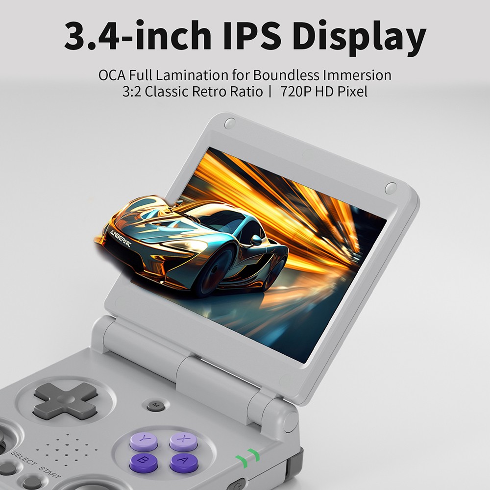ANBERNIC RG34XXSP Flip Game Console, 64GB + 128GB TF Card with 11000+ Games, 3.4 inch 720*480 IPS Screen, 30+ Emulators, 6 Hours Playtime, 5G WiFi, Multimedia Apps - Grey
