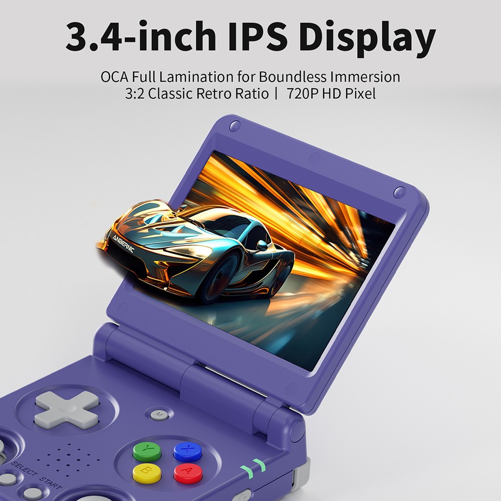 ANBERNIC RG34XXSP Flip Game Console, 64GB TF Card with 4000+ Games, 3.4 inch 720*480 IPS Screen, 30+ Emulators, 6 Hours Playtime, 5G WiFi, Multimedia Apps - Blue