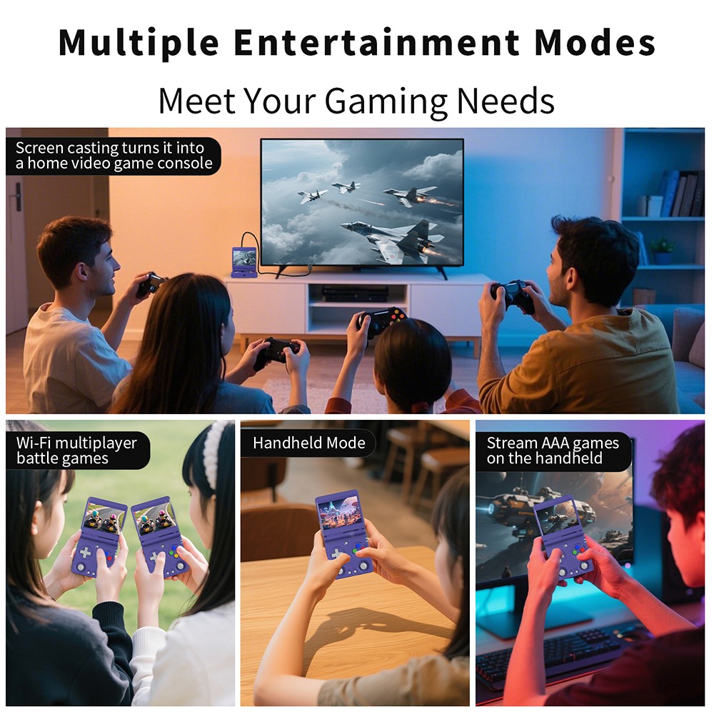 ANBERNIC RG34XXSP Flip Game Console, 64GB TF Card with 4000+ Games, 3.4 inch 720*480 IPS Screen, 30+ Emulators, 6 Hours Playtime, 5G WiFi, Multimedia Apps - Blue